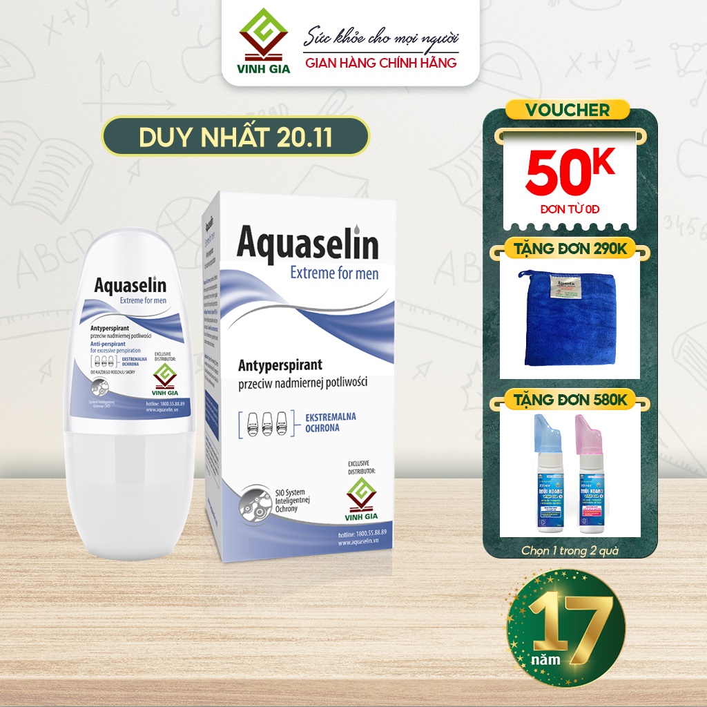 Lăn Khử Mùi Dành Cho Nam AQUASELIN Extreme For Men Khử Mùi, Không Gây Ố Vàng Áo, Giảm Tiết Mồ Hôi Hiệu Quả