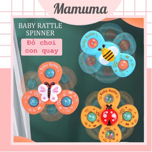 Đồ chơi set 3 con quay spinner dán tường vui nhộn, chong chóng gắn dính mặt kính lục lạc xoay 360 độ cho bé chơi khi tắm