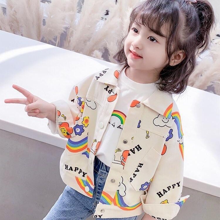 Áo Khoác Denim Dáng Rộng In Hoạt Hình Kiểu Hàn Quốc Thời Trang Xuân Thu 2022 Cho Bạn Gái