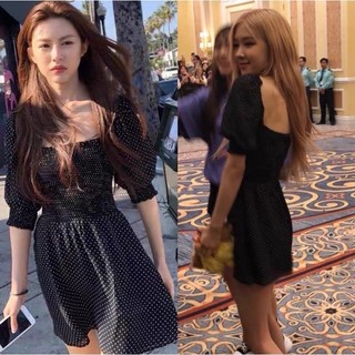 [SẴN S] Đầm đen chấm bi cổ vuông giống Rosé BLACKPINK, Triệu Lộ Tư, Go Young Jung