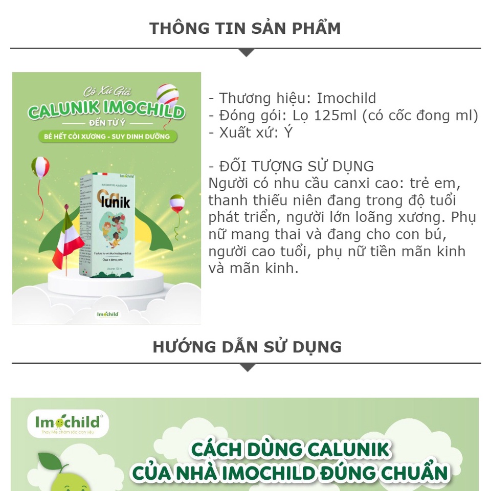 Calunik Imochild Bổ sung Canxi, Magie, Vitamin D3 và K2 cho trẻ em từ 1 tuổi và người lớn