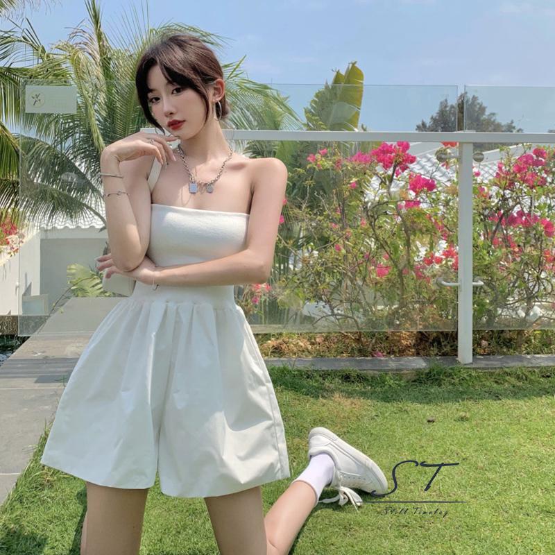 Bộ Áo Liền Quần Hai Dây Hở Lưng Màu Trơn Thời Trang Mùa Hè CY03