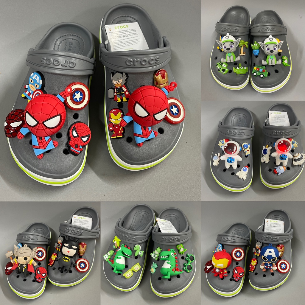 Dép sục Cross Baya cho bé trai bé gái trẻ em màu Ghi xám xanh, giày Clog Kid nam nữ xuất khẩu gắn Sticker Vip -HannaKids