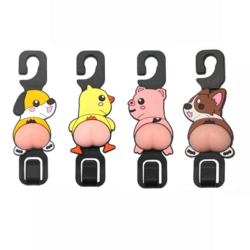 Bộ 2 Móc Treo Đồ Gắn Ghế Ngồi Xe Hơi Hình Mông Động Vật 3D Mềm Mại Đa Năng Tiện Dụng