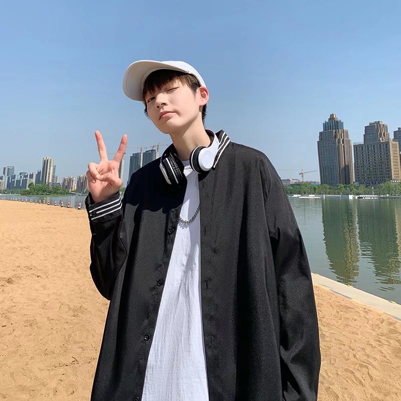 Áo Sơ Mi Dáng Rộng Họa Tiết Kẻ Sọc Phong Cách Nhật Bản Thời Trang Cho Nam Và Nữ Size M-3XL