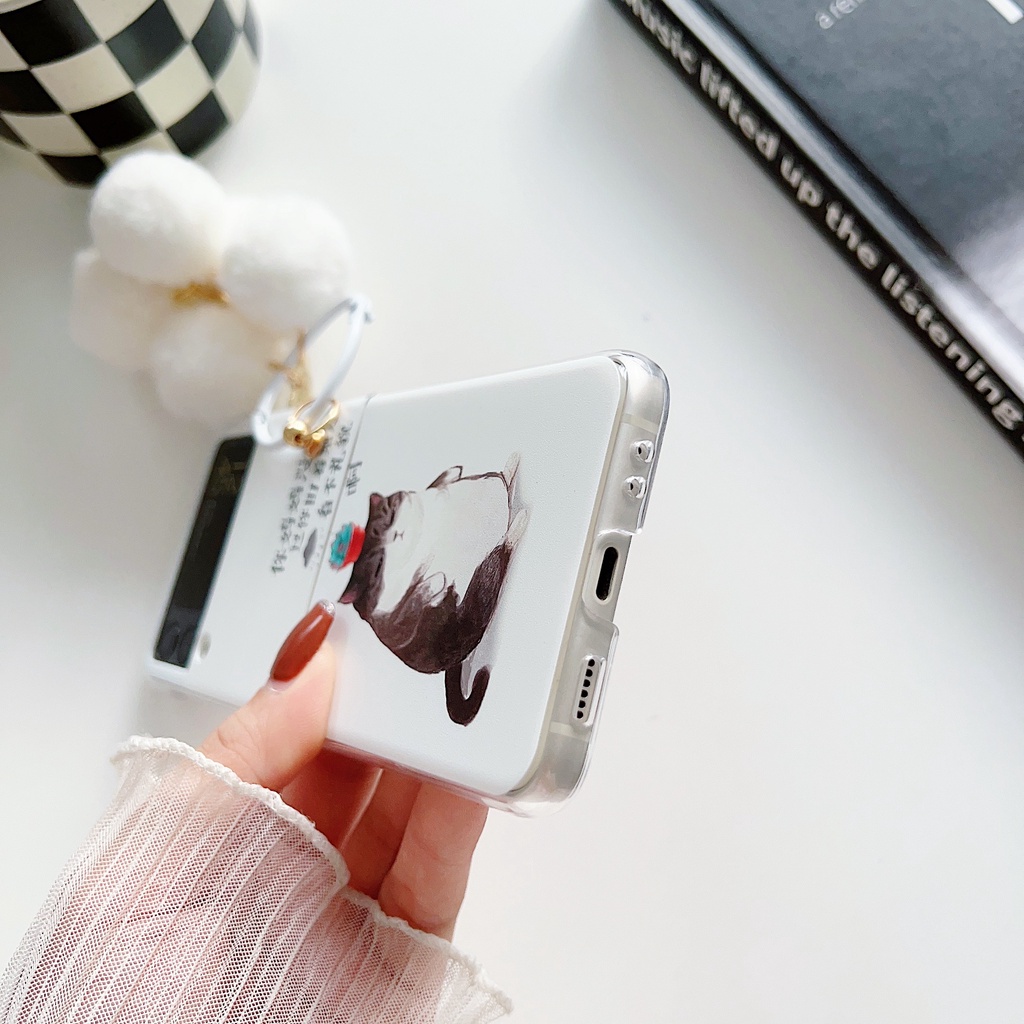 Ốp Điện Thoại PC Cứng Chống Sốc Hình Mèo Hoạt Họa Phối Dây Xích Cho Samsung Galaxy Z Flip 4 5G Samsung Galaxy Z Flip 3