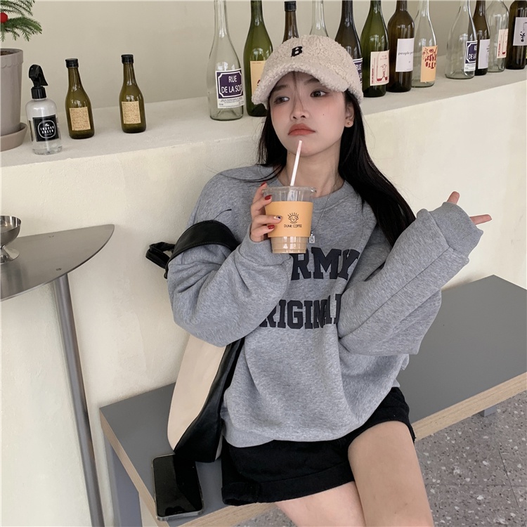 Áo Sweater Nữ Tay Dài Dáng Rộng In Chữ Phong Cách Hàn Quốc