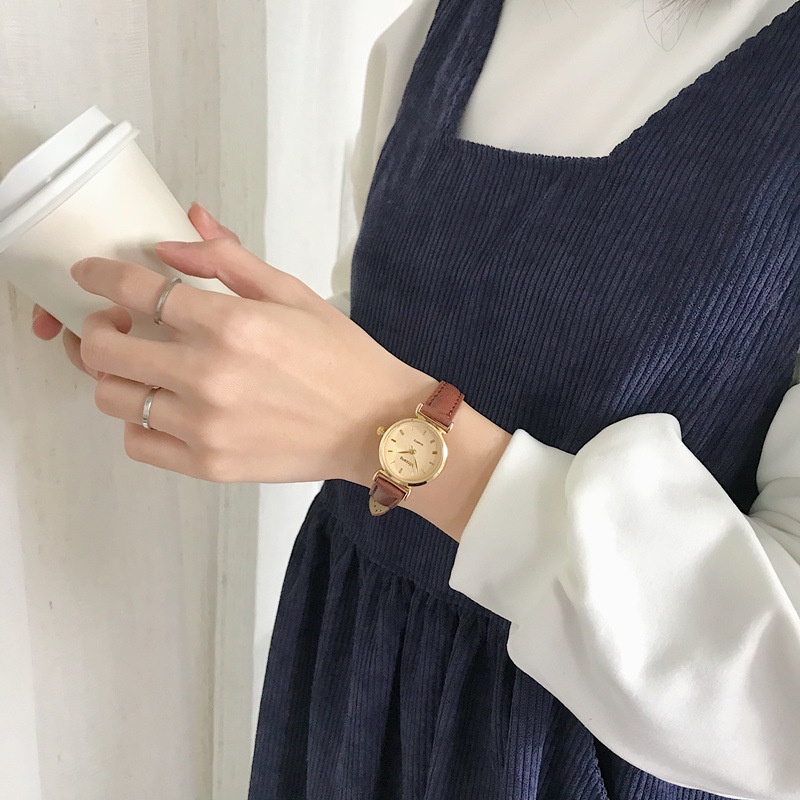 Đồng hồ nữ Ulzzang, đồng hồ nữ dây da mặt tròn basic phù hợp với học sinh, sinh viên