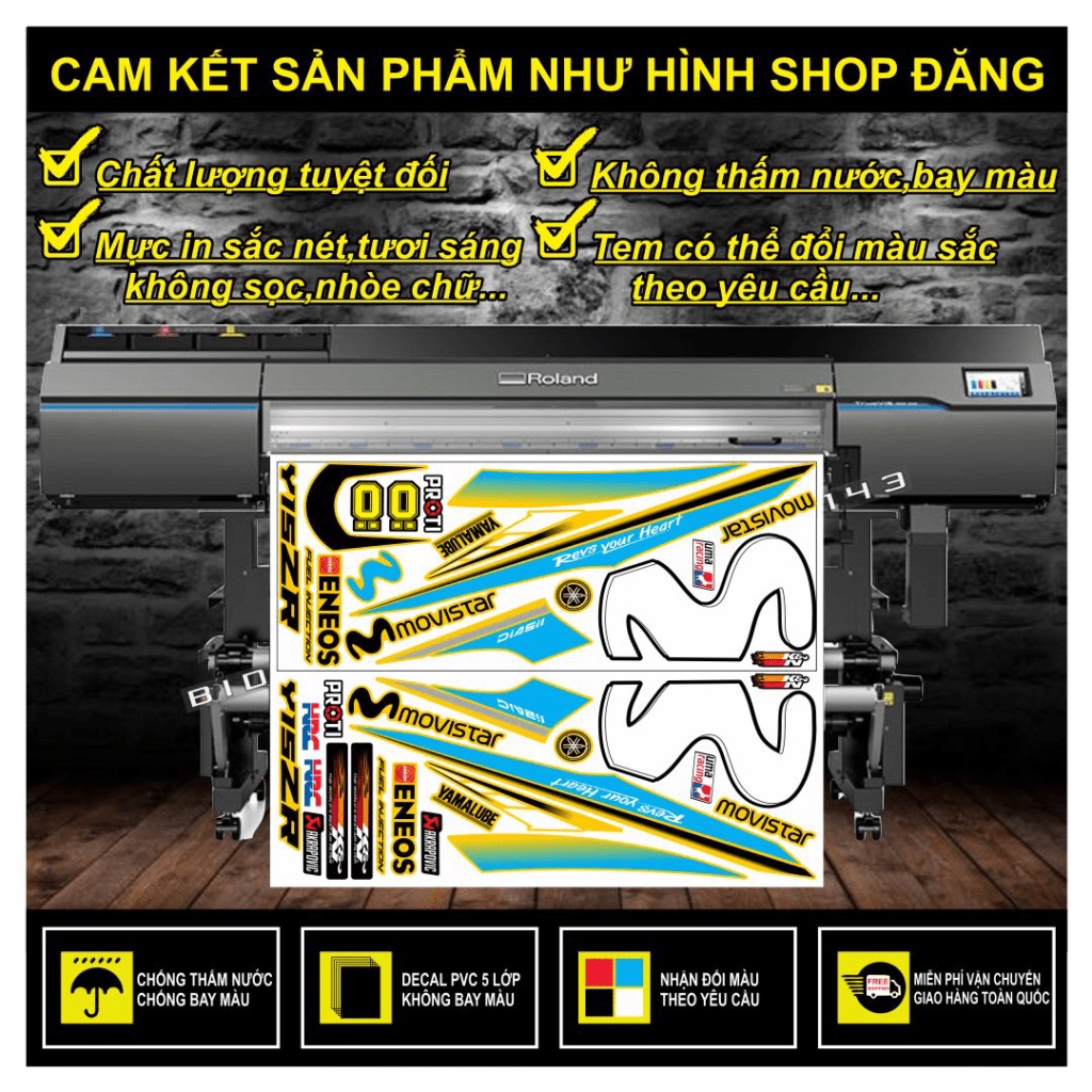 {TPHCM-FREE SHIP] TEM RỜI EXCITER 150 MOVISTAR PHỐI MÀU DÁN XE VÀNG