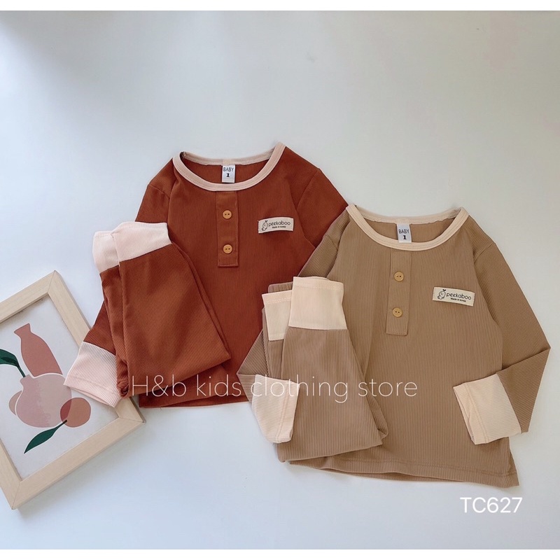 Bộ thun tăm dài tay bo viền mặc thu đông cho bé, chất vải mềm mịn co dãn size từ 7-17kg