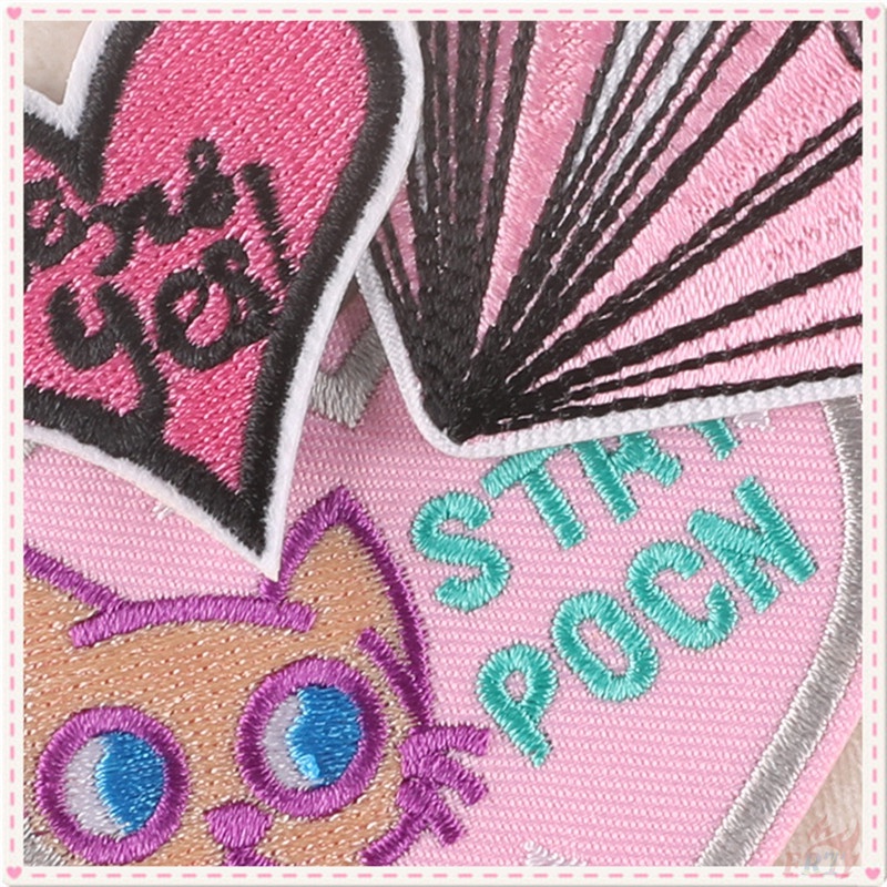 ♚ Weirdo Sticker Ủi Thêu Chữ Tiếng Anh ♚ 1 Miếng Dán Ủi Quần Áo Hình Trái Tim Mèo