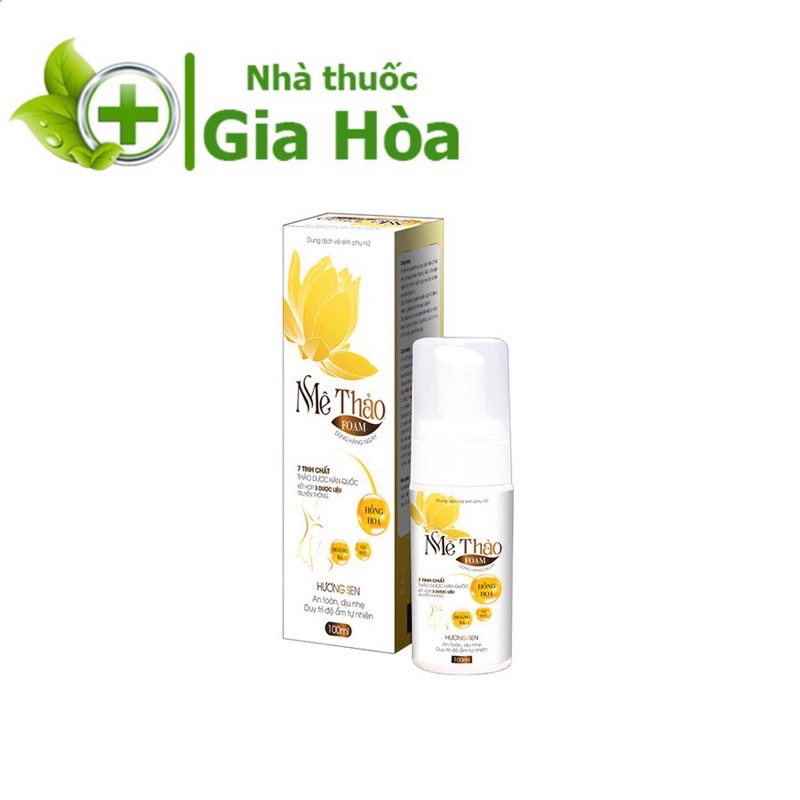 Dung dịch vệ sinh phụ nữ Mê Thảo Foam (dạng bọt) với hương sen dịu nhẹ, an toàn, cân bằng độ PH, duy trì độ ẩm tự nhiên.