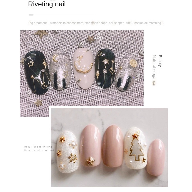 1 Túi Phụ Kiện Trang Trí Móng Tay Hình Ngôi Sao Mặt Trăng/Mặt Trăng Màu Vàng