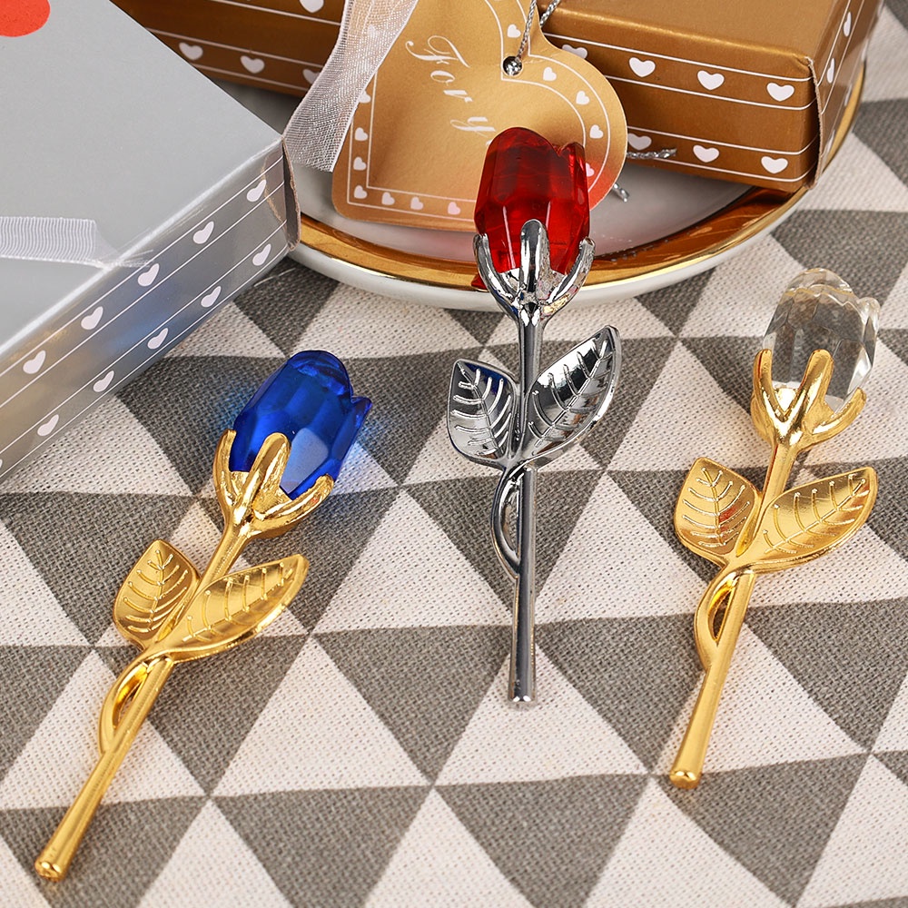 [Có Hộp] Hoa Hồng Bằng Thủy Tinh Mạ Vàng Bạc Trang Trí Đám Cưới Sáng Tạo