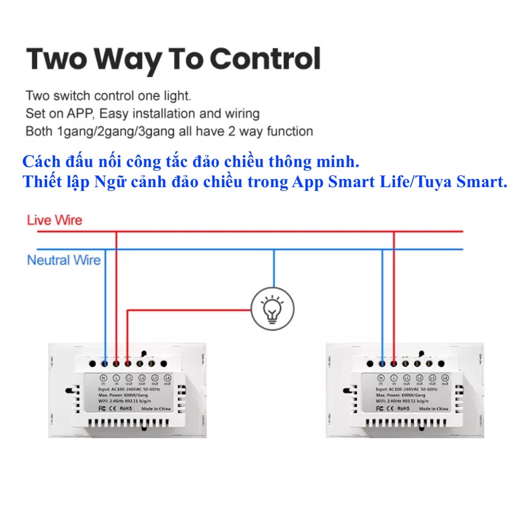 Công tắc thông minh Tuya, Wifi, App Smart Life / Tuya / Home Assistant (Hass) -