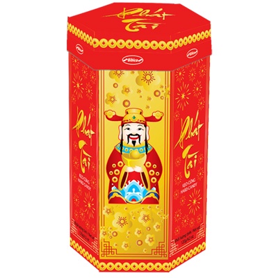Kẹo Tết Phát Tài nền vàng nền đỏ hộp giấy 120g - Bibica