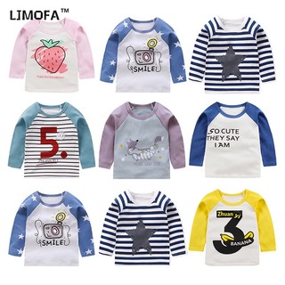 LJMOFA KIDS Hàn quốc quần áo trẻ em bông long-sleeved cổ áo hoạt hình trẻ em áo sơ mi bé trai cô gái áo sơ mi trẻ em áo sơ mi bán buôn