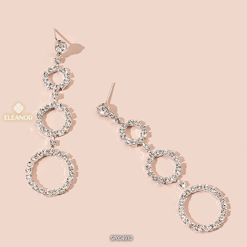 Bông tai nữ chuôi bạc 925 Eleanor Accessories dáng thả dài vòng tròn đính đá phụ kiện trang sức 4930
