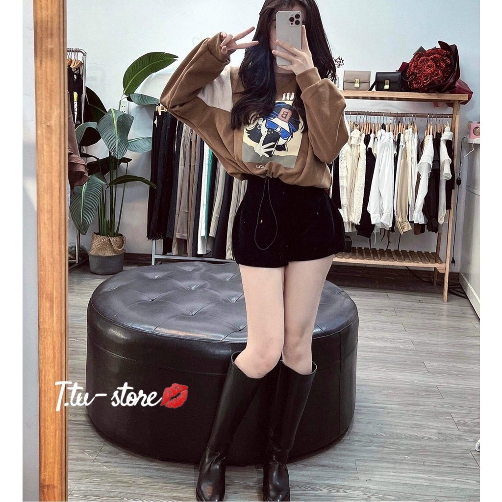 A27 Áo thun dài tay cổ tròn dáng Croptop in hình  LCHEE