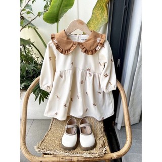 Váy Thu Đông Bé Gái Thêu Hoa Phong Cách Hàn Quốc 2 Màu Vintage