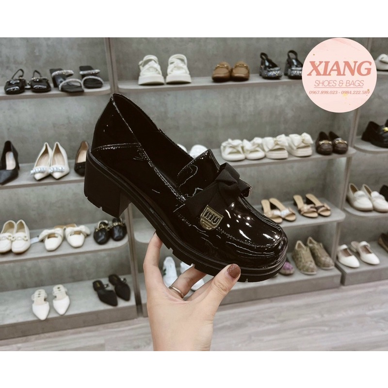 Giày Moca nơ bóng xinh xắn cho nữ, giày da bóng full box