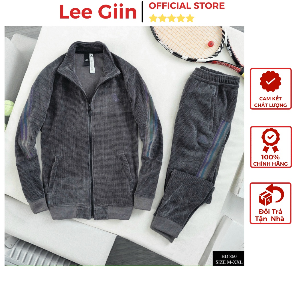 Bộ quần áo thu đông nam cao cấp Adidas chuẩn form Hàng Loại 1 Lee Giin LG860 Bộ nỉ nam cổ tròn kéo khóa hàng hiệu 2022
