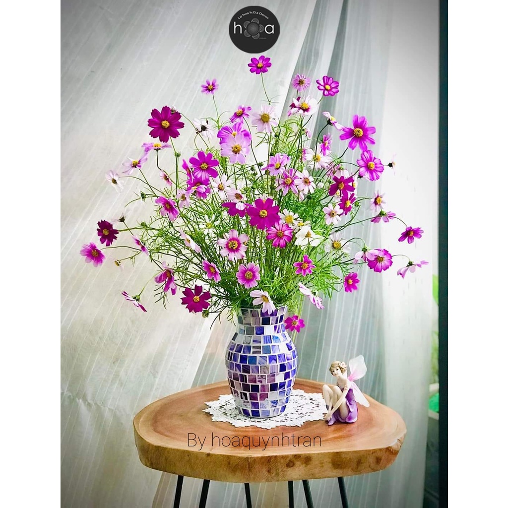 Lọ hoa thủy tinh khảm chai tím óng ánh(có ảnh chụp thật).Lọ hoa h.O.a Decor