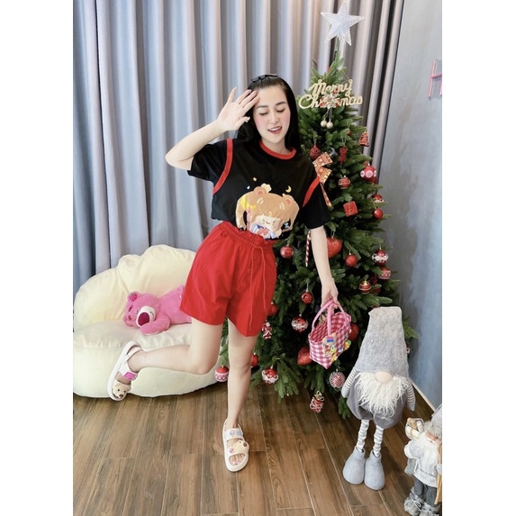 HONEY BEAR - SET ÁO PHÔNG THUỶ THỦ MẶT TRĂNG KÈM QUẦN SHORT THUN