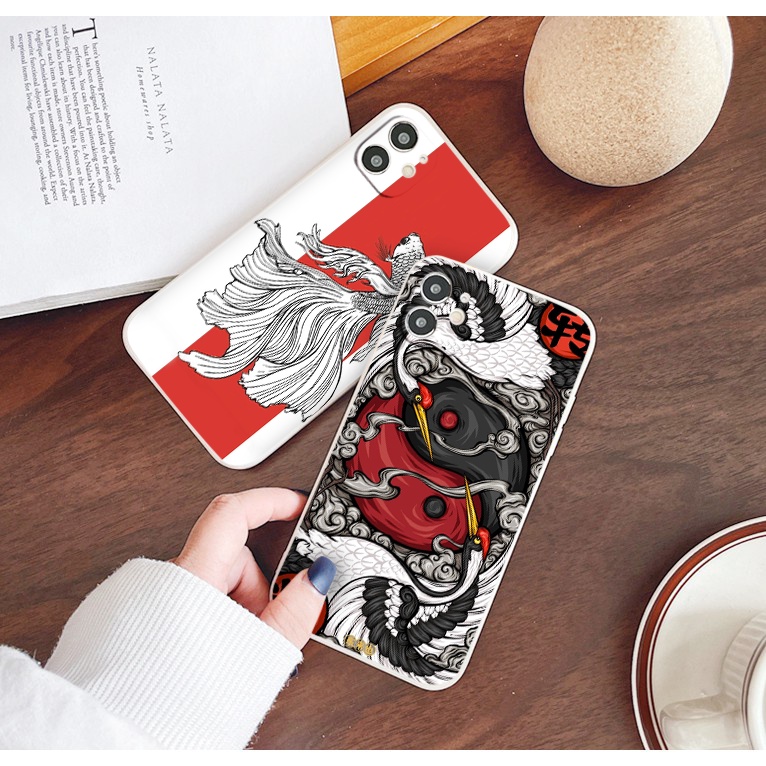 Ốp vuông iphone cá chép siêu đẹp - sếu âm dương cho 6/6splus/7/7plus/8/8plus/x/xr/xs/11/12/13/14/pro/max/plus/