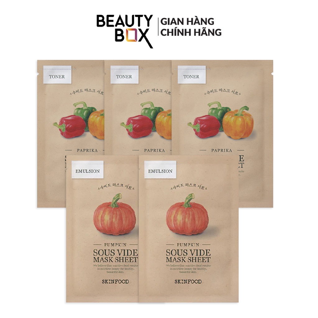 Combo 5 Mặt Nạ Giấy Rau Củ Skinfood Sous Vide Mask Sheet (Paprika+Pumpkin) 18G