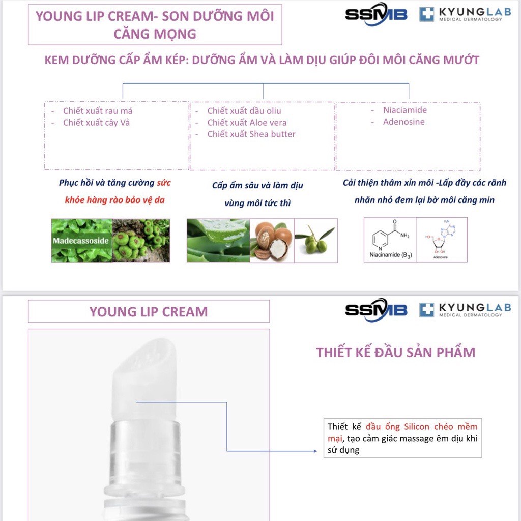 Son Kyunglab chính hãng son dưỡng cấp ẩm môi căng mịn Young Lip Cream và son treatment Young Lip Repair cho môi hư tổn