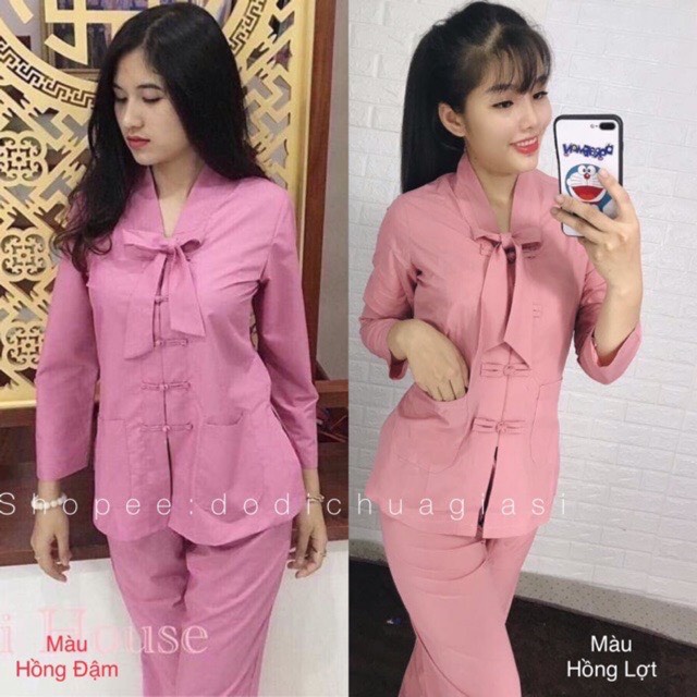 Đồ Lam Đi Chùa Mâu La Hán Nơ Dành Cho Nữ Kiểu Truyền Thồng