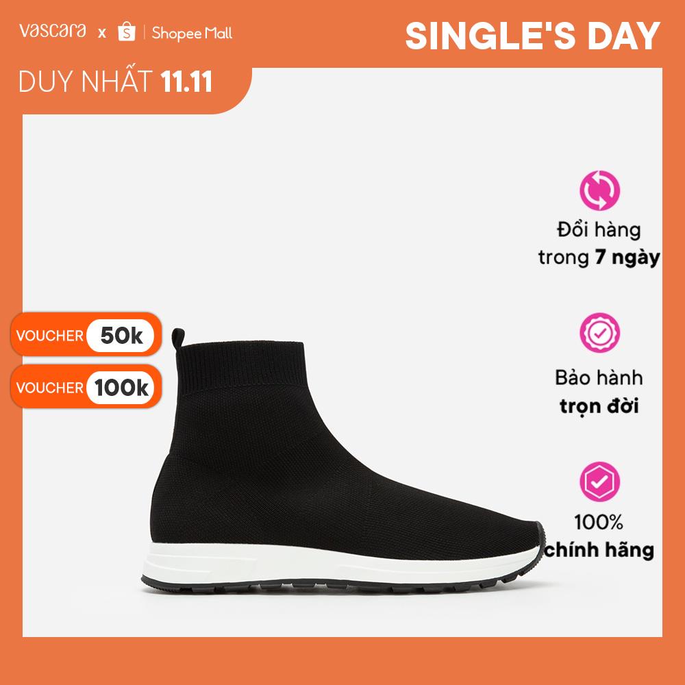 Vascara Giày Sneaker Vải Knit Cổ Cao - SNK 0046 - Màu Đen