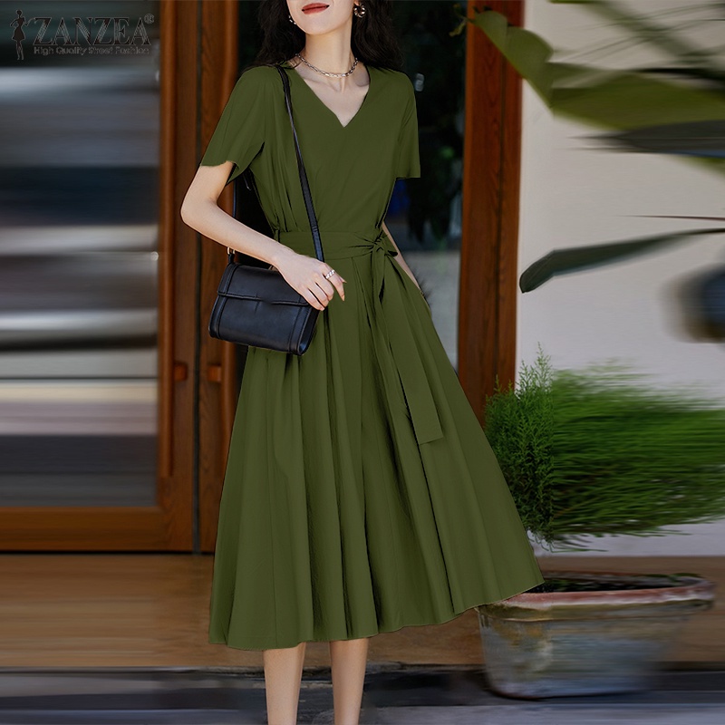 Đầm nữ Zanzea cổ v cột eo thời trang hàn quốc