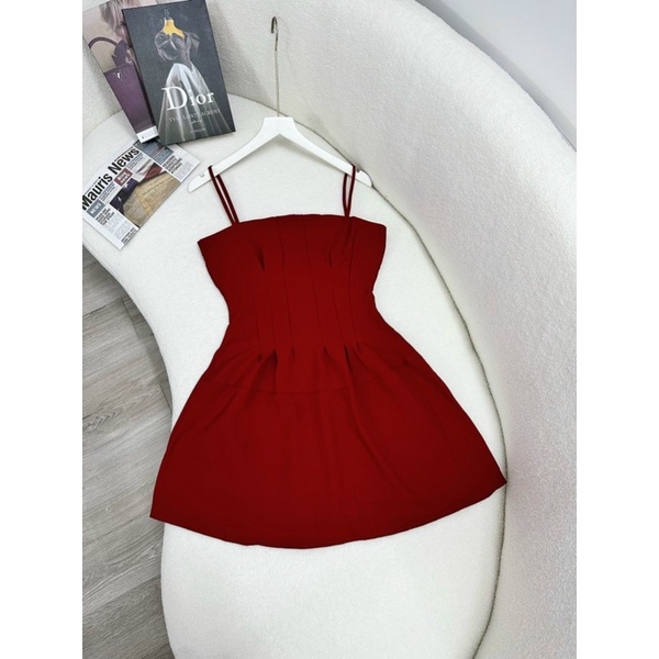 Đầm Xoè Hai Dây Xếp Li Eo Có Ảnh Thật CC004
