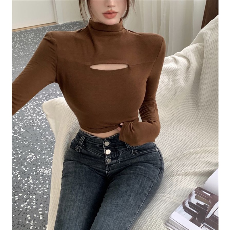 COZOK Áo Thun Lửng Tay Dài Cổ Cao Thời Trang Dành Cho Nữ