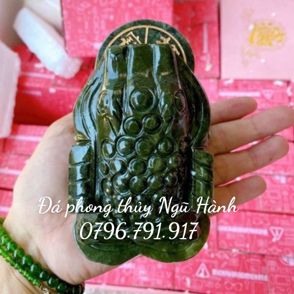 Thiềm Thừ Phong Thủy, Cóc Ngậm Tiền Đá Lam Ngọc Serpentine - Dài 12cm