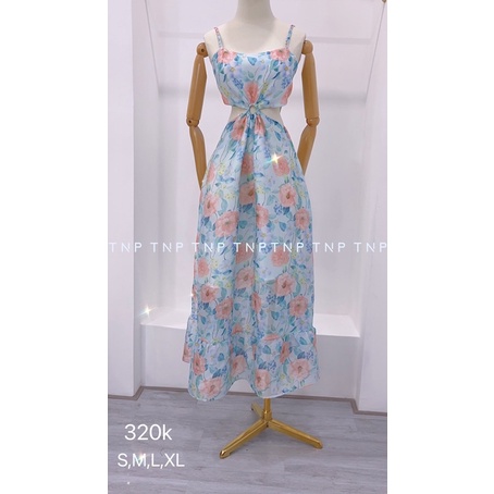 đầm nữ maxi tơ phồng hoa 2 dây