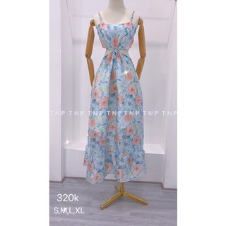 đầm nữ maxi tơ phồng hoa 2 dây