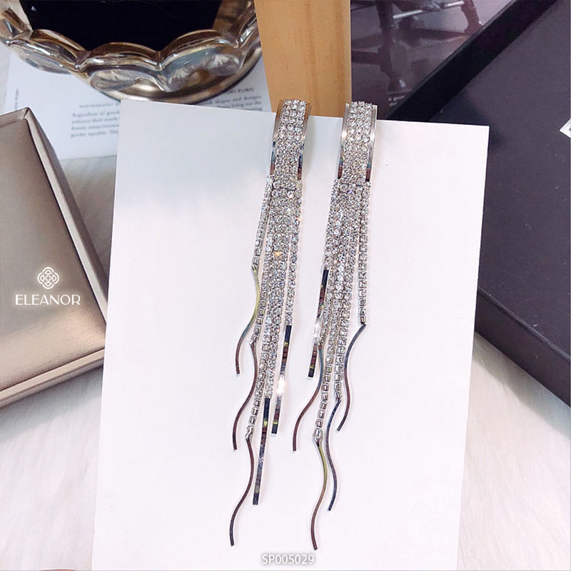 Bông tai nữ dáng dài Eleanor Accessories tua rua đính đá phụ kiện trang sức 5029