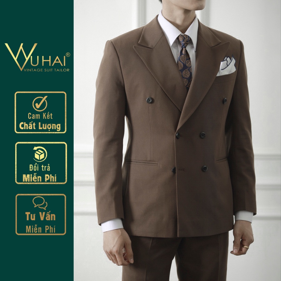 Bộ Vest nam cao cấp Hàn Quốc 6 cúc màu nâu tây-VuHai