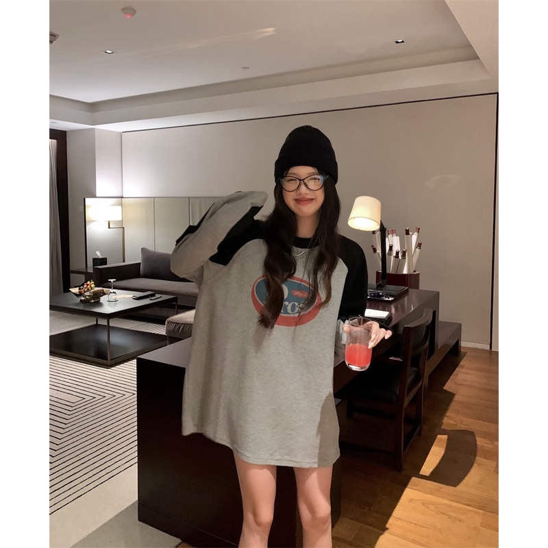 Áo Thun Dài Tay Dáng Rộng Phong Cách Retro Mỹ Cho Nữ