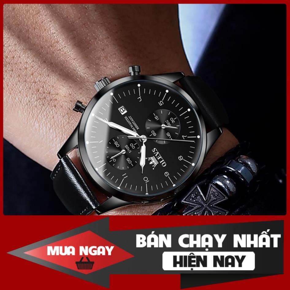 OLEVS 2880 Đồng hồ nam chính hãng Dây da có chức năng Lịch chống nước phát sáng Mặt số