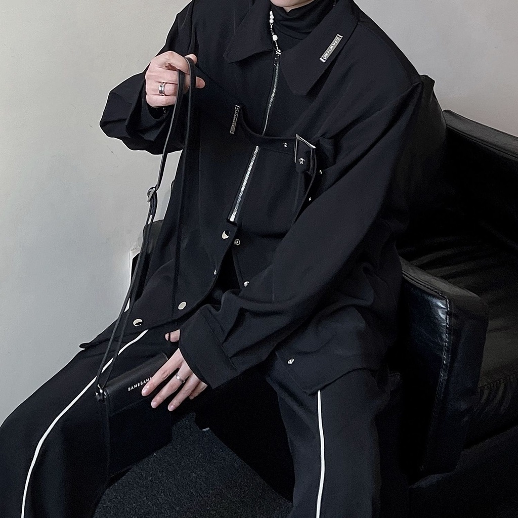 Áo Khoác Sơ Mi Đen Mỏng Tay Dài Dáng Rộng Thời Trang Cho Nam Giới