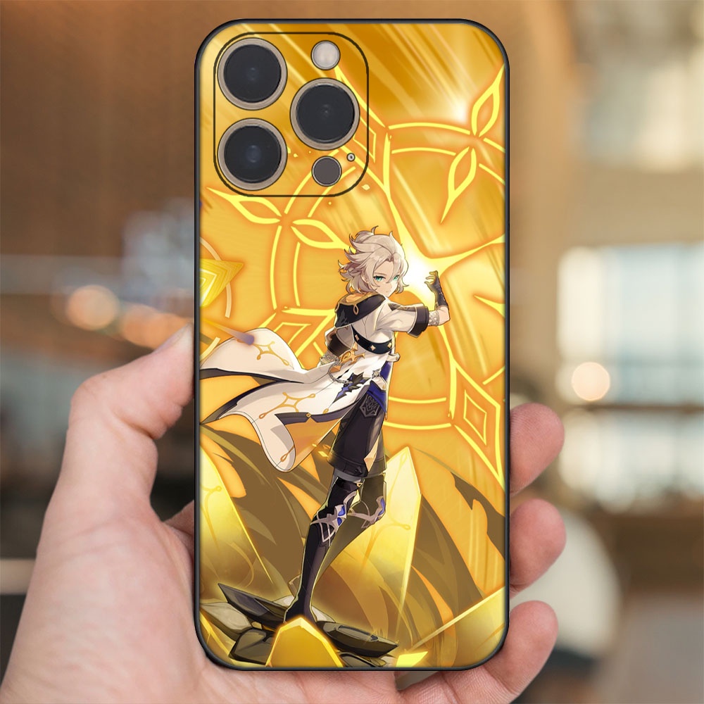 Ốp lưng iPhone 14 Pro dẻo đen cạnh vuông in hình Albedo Genshin Impact