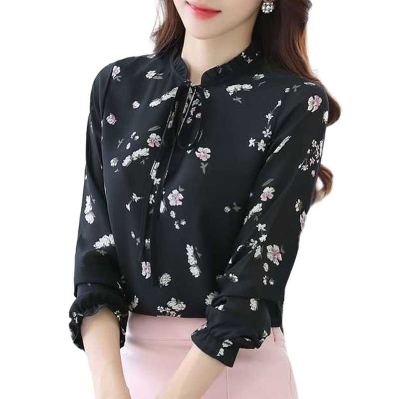 Áo Sơ Mi Voan Tay Dài Họa Tiết Hoa Thời Trang Cho Nữ