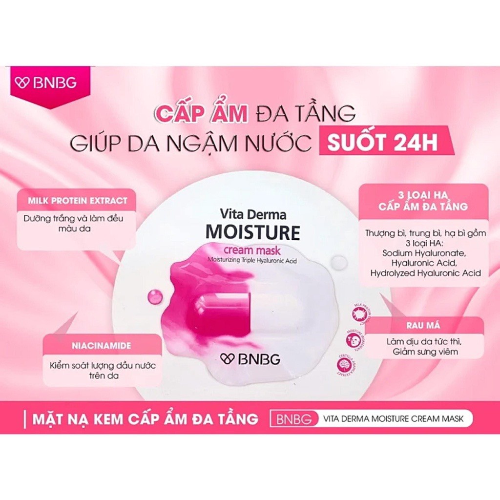 Combo 10 Mặt Nạ Kem Cấp Ẩm Đa Tầng BNBG Vita Derma Moisure Cream Mask 30ml
