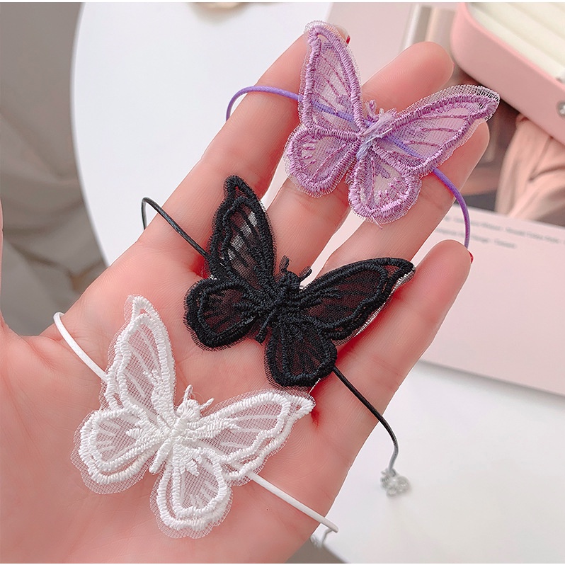 Vòng cổ dây chuyền choker nữ vải ren mặt hồ điệp nhiều màu phong cách hàn quốc cá tính