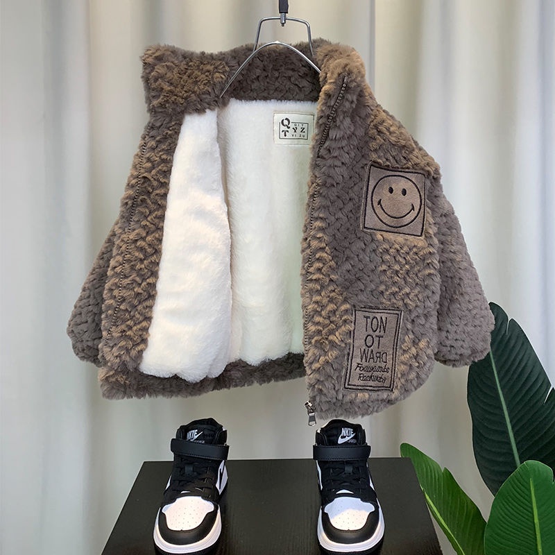 Áo Khoác Len Lông Cừu Lót Lông Cừu Dày Thời Trang Mùa Đông 2022 Mới Cho Bé Trai