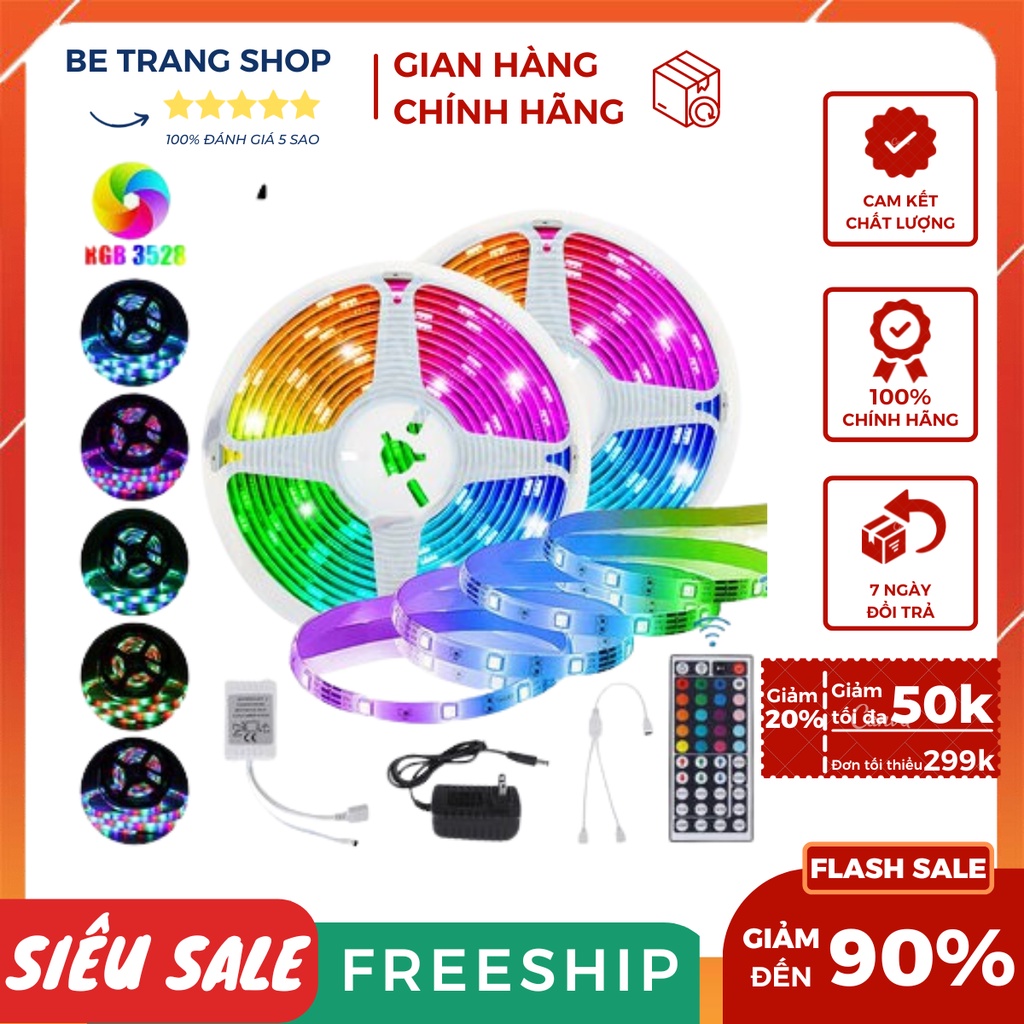 Cuộn đèn Led dây dán 5m đổi nhiều màu (RGB) có remote điều khiển - Đèn Led Tiktok Trang Trí Phòng Ngủ